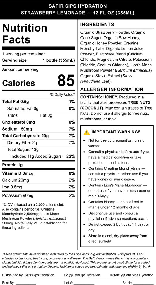 Safir Hydration™ Strawberry Lemonade | Organic Hydration Drink + Creatine
